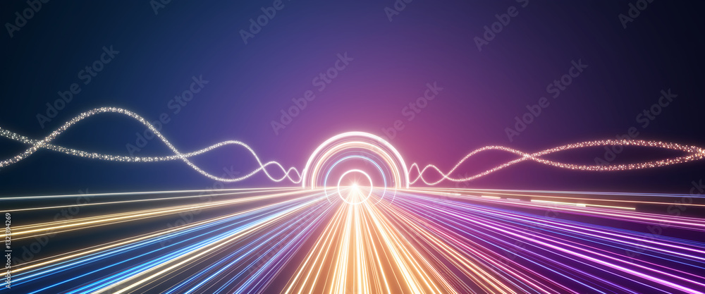 Aufkleber abstract image of glowing lines converging towards a bright circular portal, with sparkling trails a