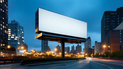 blank billboard stands tall against city skyline, evoking anticipation