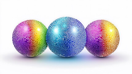 Three colorful disco balls on white background