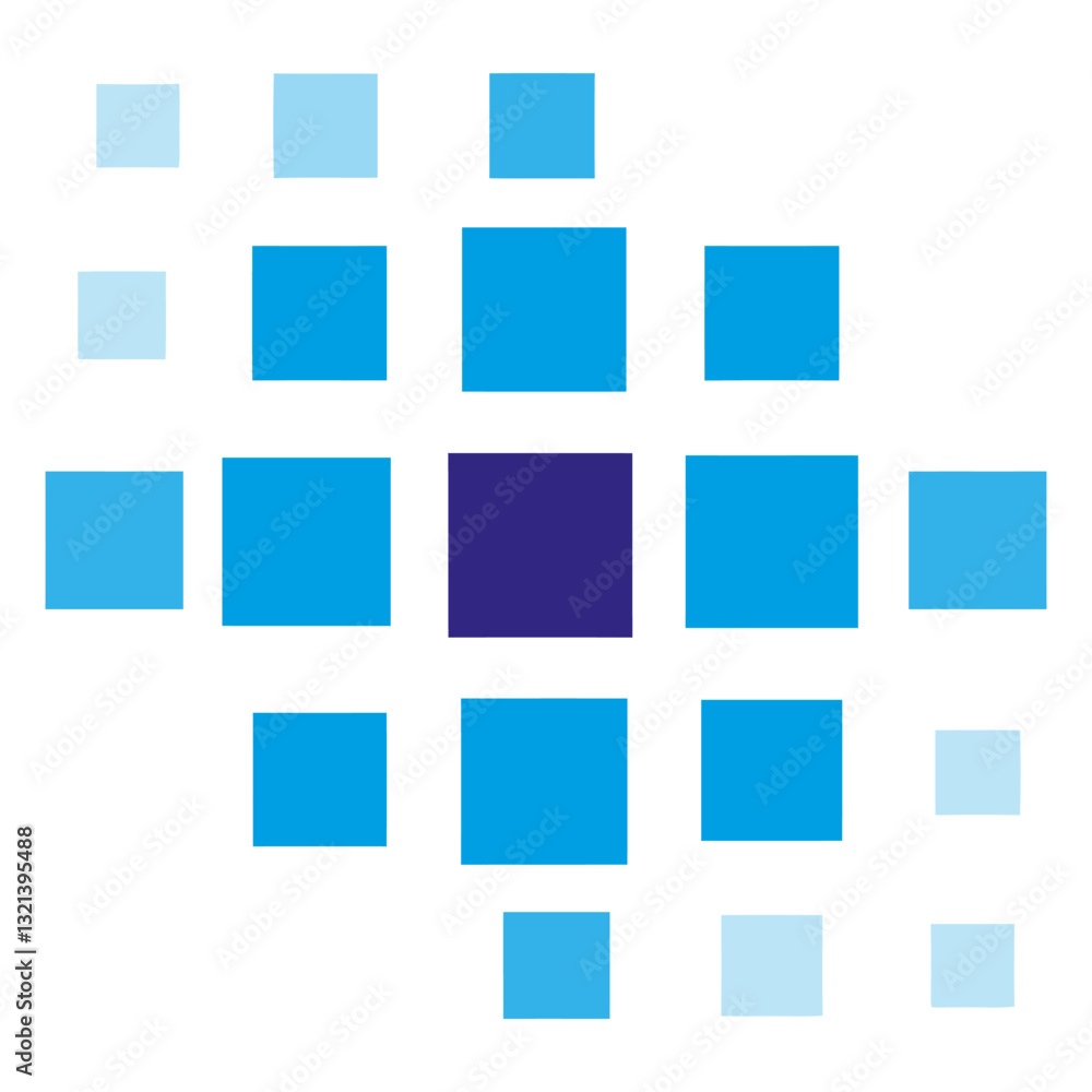Poster abstract pixelated pattern: an abstract mosaic of interconnected, varying shades of blue creates a d