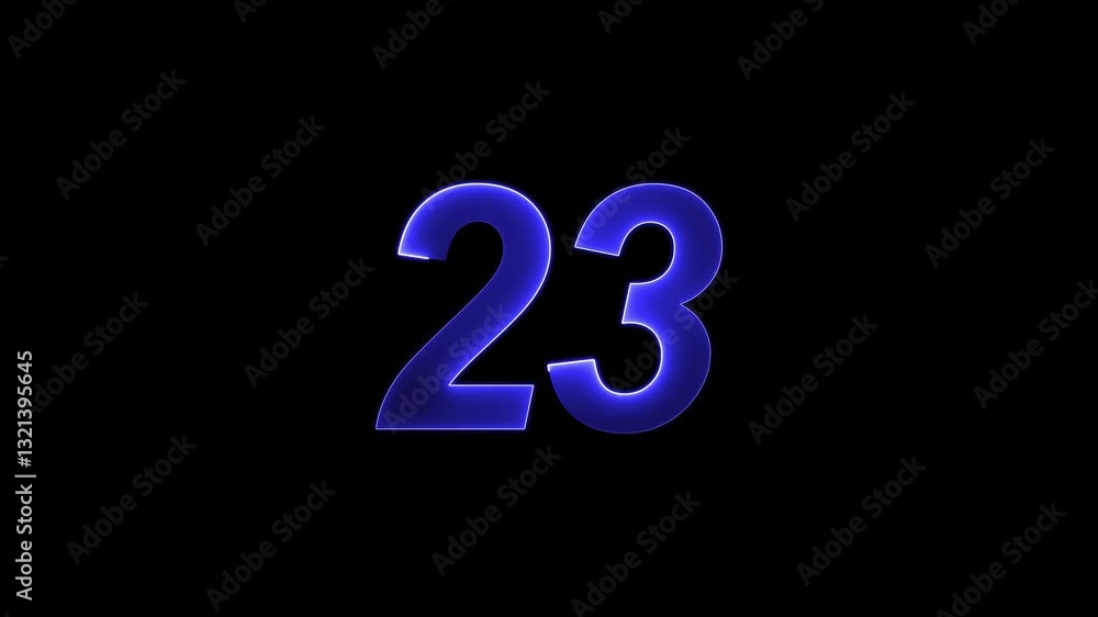 Poster abstract glowing neon number 23 animation. blue and purple neon futuristic effect. neon 23 number ma