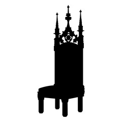 Gothic Chair Silhouette: A detailed silhouette of an elaborately carved gothic chair against an open field, its presence exudes an air of history. 