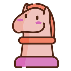 Chess Horse Piece Icon: An adorable, illustrated chess piece representing the knight, showcasing a cartoon-style horse's head with a cheerful expression and bold outline.