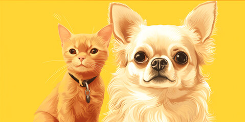 Fototapeta premium Cute little long haired chihuahua dog illustration on yellow background