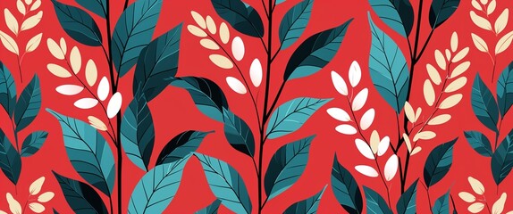 acacia leaf pattern on red plain background digital abstract art work illustration design