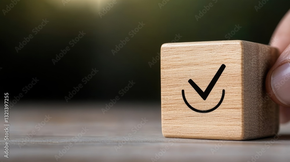 Poster businessman points at a checklist block highlighting quality assurance and customer service objectiv