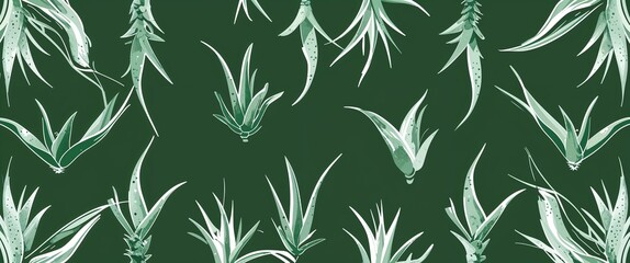 aloe leaf pattern on green plain background digital abstract art work illustration design