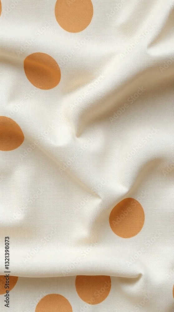 Poster a close-up shot of cream-colored fabric with large, polka dots with soft folds and textures