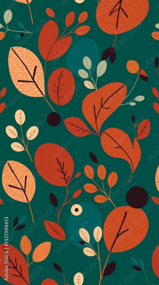 Poster a vibrant pattern of colorful leaves and branches arranged closely together creating an abstract design