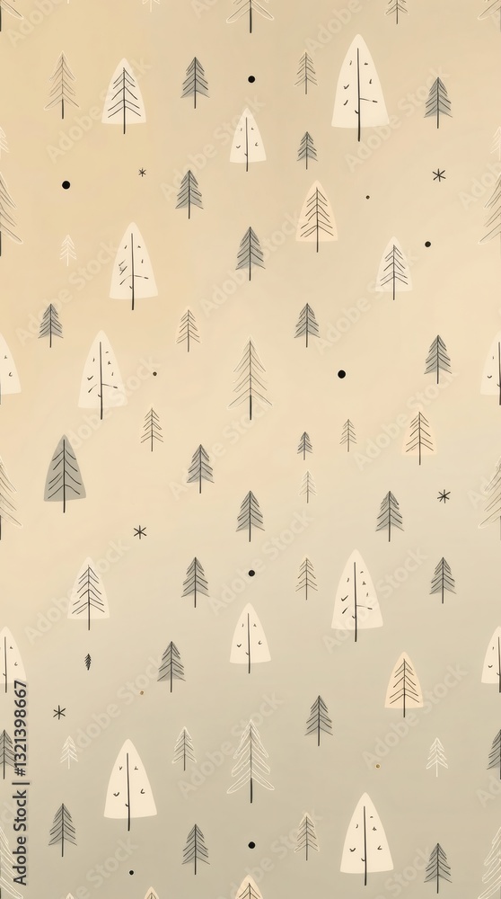 Poster an eye-catching seamless pattern featuring minimalist tree illustrations. the pattern creates a mode