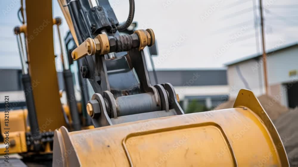 Poster close up details of an excavator arm demonstrate its movement, highlighting the hydraulic system and