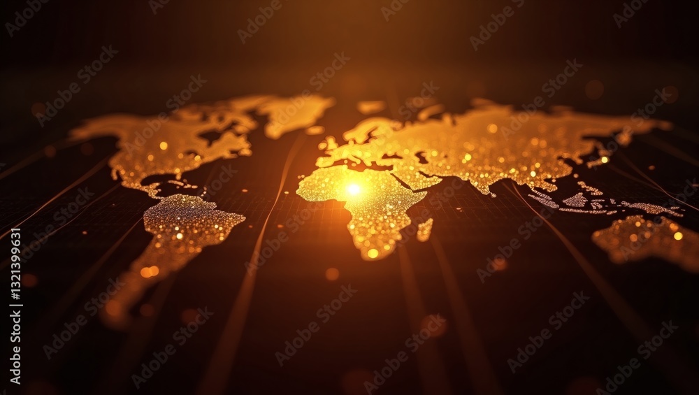 Poster glowing world map with interconnected network of lights