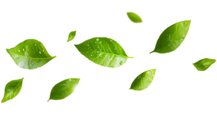 Green Floating Leaves Flying Leaves Green Leaf Dancing on white background. AI Generated Images