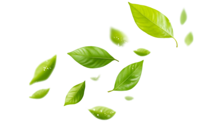 Green Floating Leaves Flying Leaves Green Leaf Dancing on white background. AI Generated Images