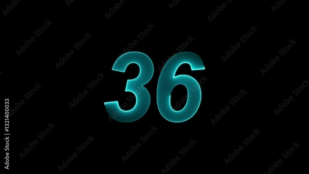 Poster neon number 36 with alpha channel, neon numbers .neon text 36 number countdown icon background 4k an