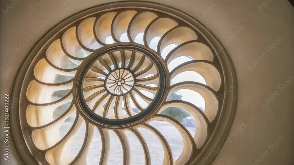 Aufkleber Sunlight illuminates beautiful oval windows featuring an intricate spiral design, showcasing architectural craftsmanship and casting patterns of light and shadow