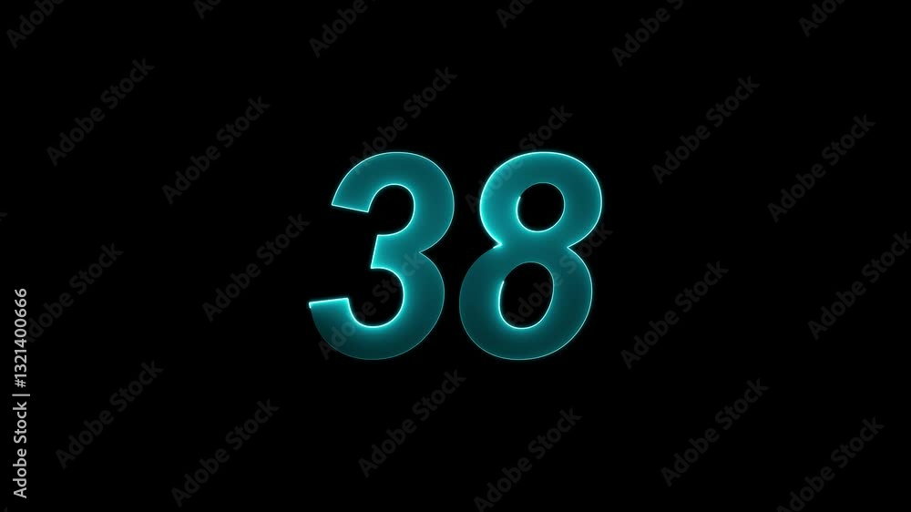 Poster neon number 38 with alpha channel, neon numbers .neon text 38 number countdown icon background 4k an
