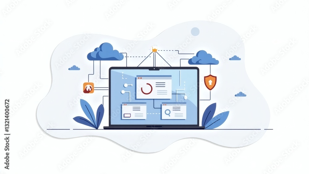Aufkleber a conceptual illustration of a laptop showcasing data analysis, cloud computing, and cybersecurity e