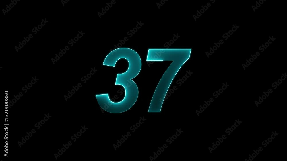 Poster neon number 37 with alpha channel, neon numbers .neon text 37 number countdown icon background 4k an