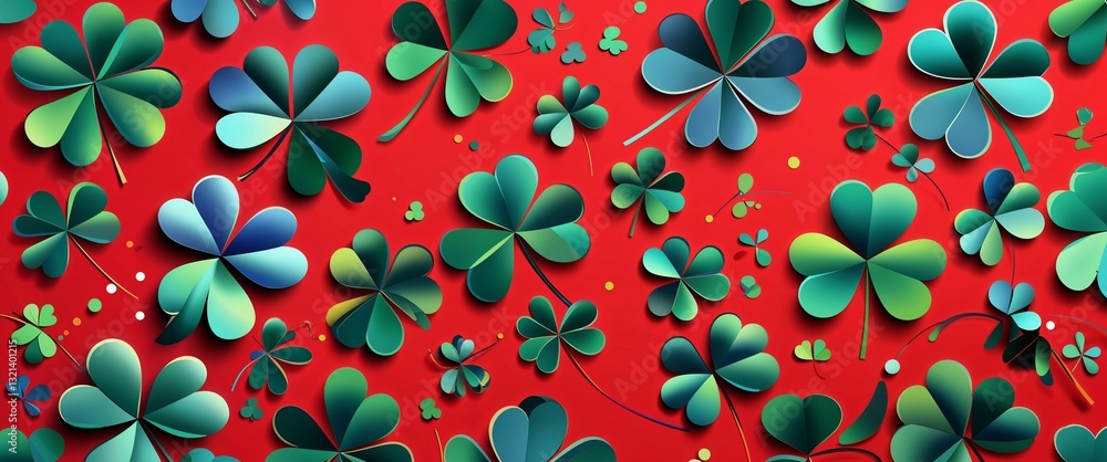 Poster clover leaf pattern on red plain background digital abstract art work illustration design