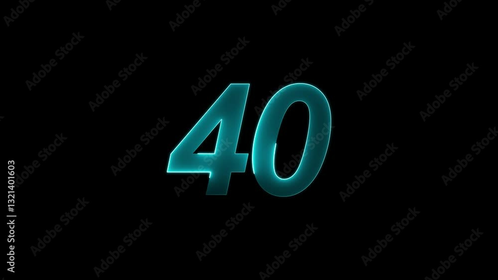 Poster neon number 40 with alpha channel, neon numbers .neon text 40 number countdown icon background 4k an