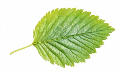 Fototapeta premium Close Up of a Green Leaf with Visible Veins on White Background