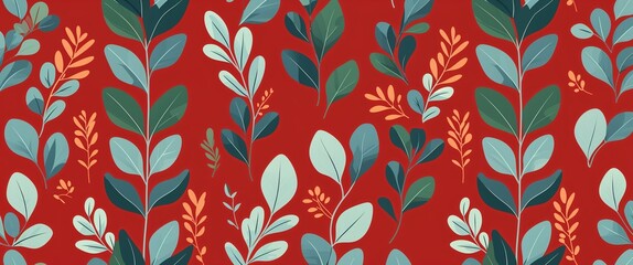 eucalyptus leaf pattern on red plain background digital abstract art work illustration design