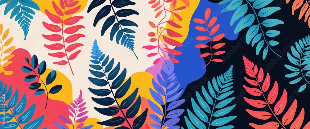 Poster fern leaf pattern on colorful plain background digital abstract art work illustration design