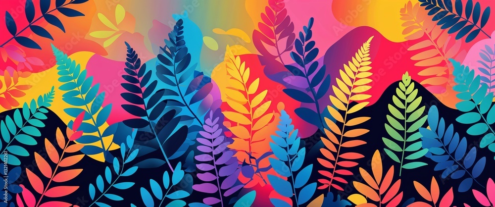 Poster fern leaf pattern on colorful plain background digital abstract art work illustration design