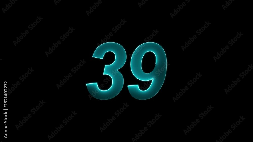 Poster neon number 39 with alpha channel, neon numbers .neon text 39 number countdown icon background 4k an