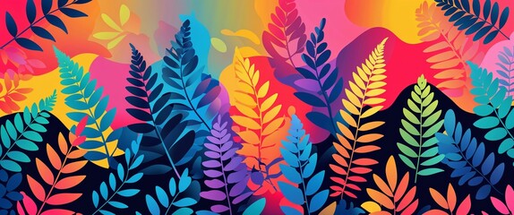 fern leaf pattern on colorful plain background digital abstract art work illustration design