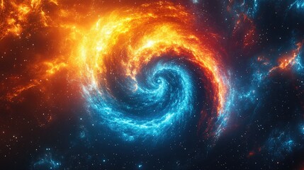 Cosmic swirl, fire and ice nebula, space background, digital art