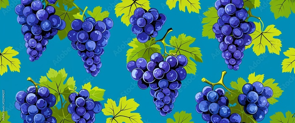 Poster grape leaf pattern on cyan plain background digital abstract art work illustration design