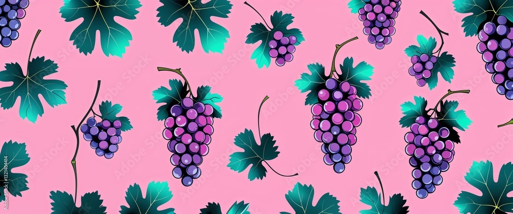 Poster grape leaf pattern on pink plain background digital abstract art work illustration design