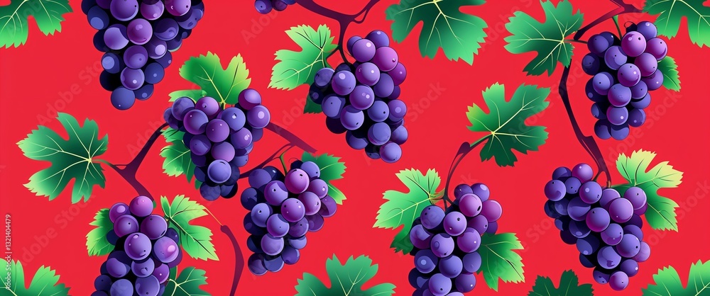 Poster grape leaf pattern on red plain background digital abstract art work illustration design