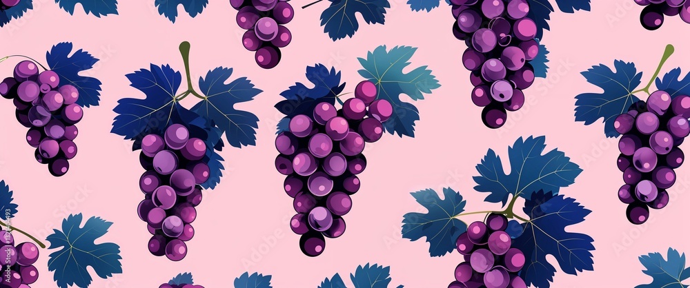 Poster grape leaf pattern on pink plain background digital abstract art work illustration design