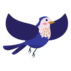 Fototapeta premium Soaring Songbird: A vibrant cartoon illustration depicts a charming songbird in mid-flight, its wings gracefully outstretched. It is a symbol of freedom, movement, and natural beauty.