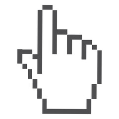 Fototapeta premium Pixelated Digital Pointer: A simplistic pixelated hand pointer illustration, a digital symbol used to indicate selections or provide direction in a digital context.