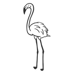 Elegant Flamingo Silhouette: A minimalist outline of a graceful flamingo, captured in a moment of poised serenity, stands tall with its slender legs and curved neck. 