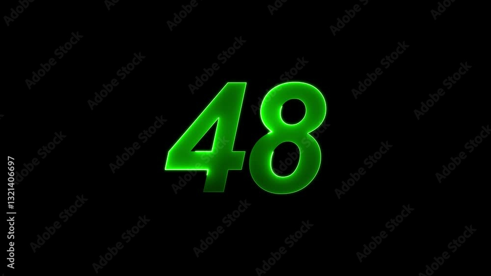 Poster neon text 48 number icon background. neon glowing countdown number 48, number 48 animation. 48 perce