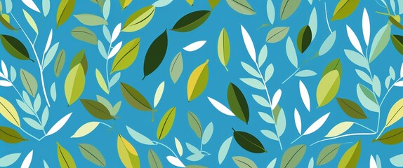 olive leaf pattern on cyan plain background digital abstract art work illustration design