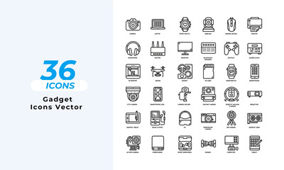  Gadget Icons Set Layout Vector Template. Vector illustration in line style of icons	
