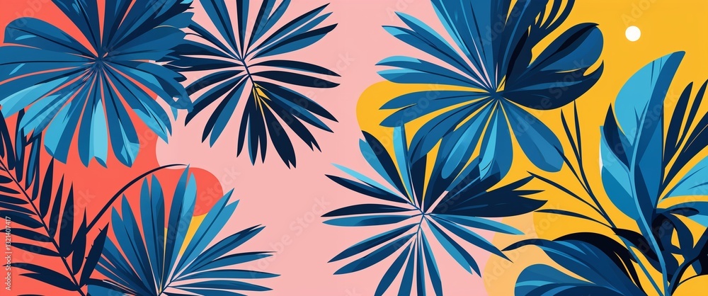 Poster palm leaf pattern on colorful plain background digital abstract art work illustration design