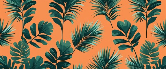 Fototapeta premium palm leaf pattern on orange plain background digital abstract art work illustration design
