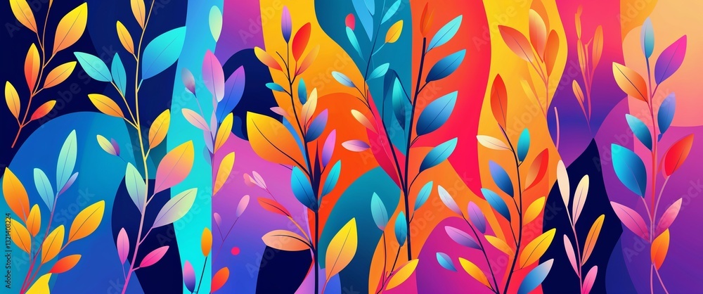 Poster willow leaf pattern on colorful plain background digital abstract art work illustration design