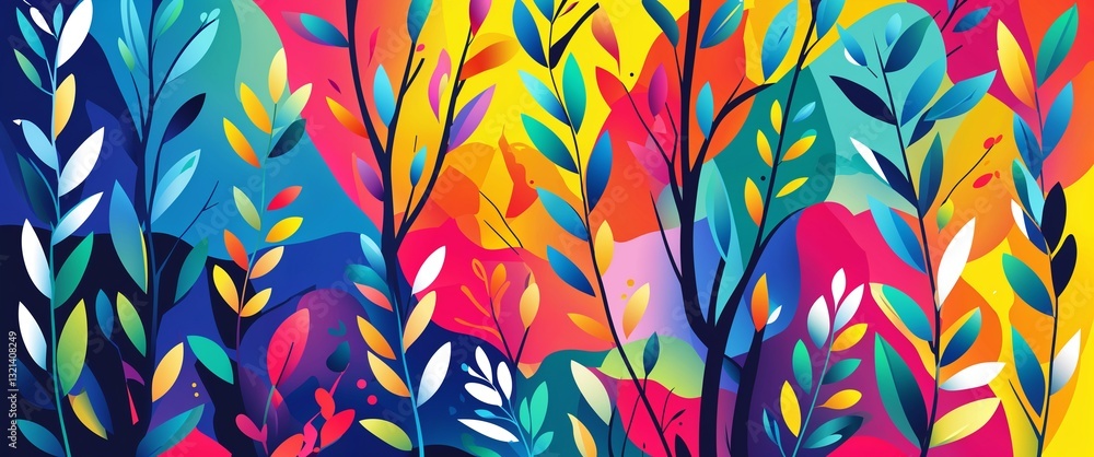 Poster willow leaf pattern on colorful plain background digital abstract art work illustration design