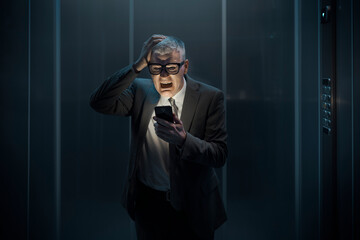 Panicked man stuck in the elevator