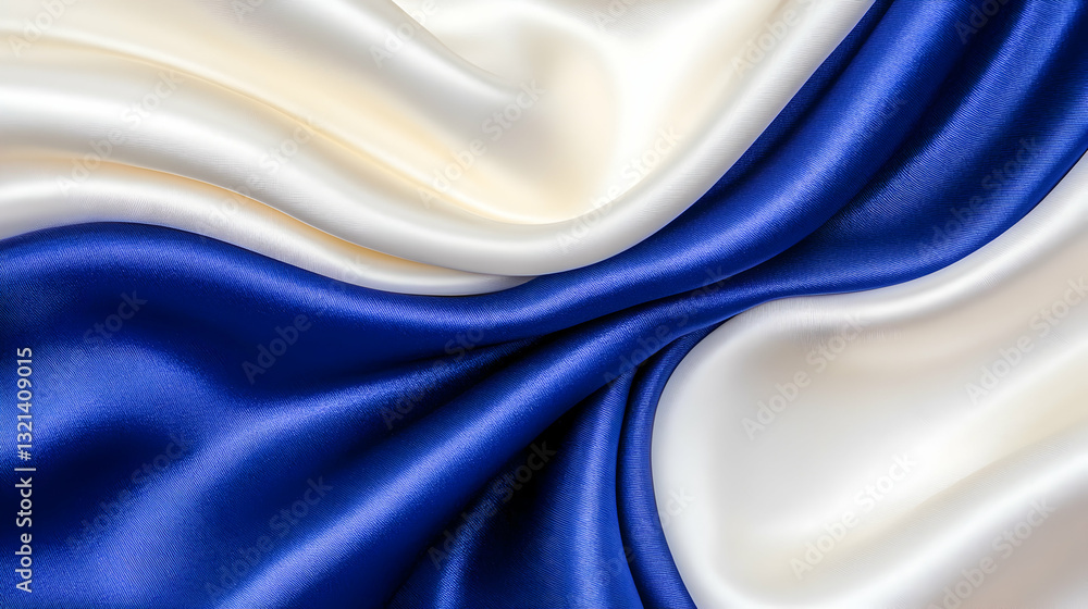 Poster smooth flowing fabric in shades of blue and off-white creating elegant swirling patterns