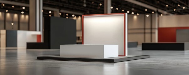Minimalist Exhibition Space Featuring a Central Display Stand in a Modern Gallery Environment