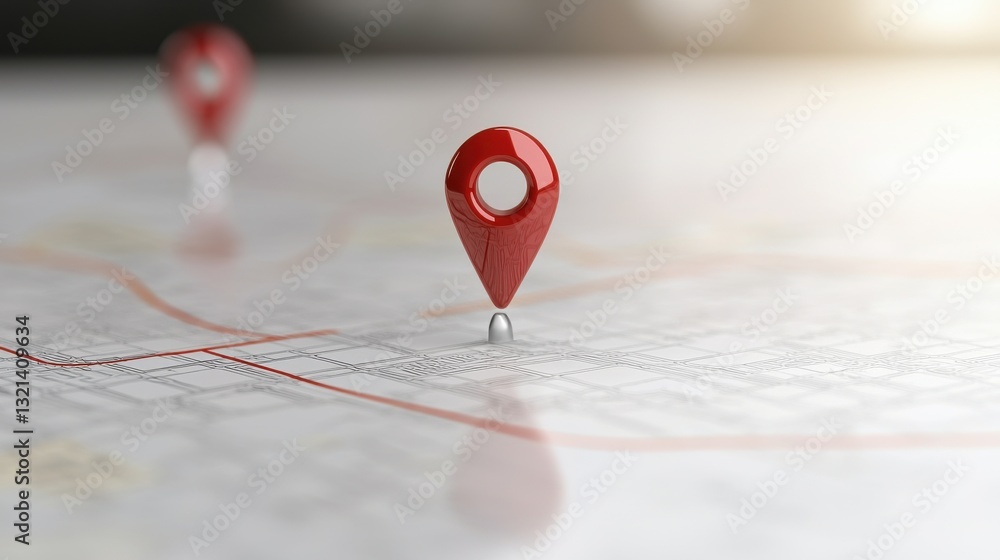 Aufkleber detailed close-up of red location pin on a map surface indicating navigation and direction concept